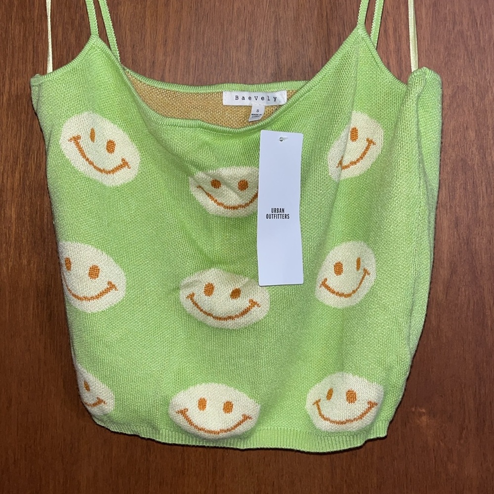 Green Smiley Face Knit Tank Top size small - Picture 2 of 3